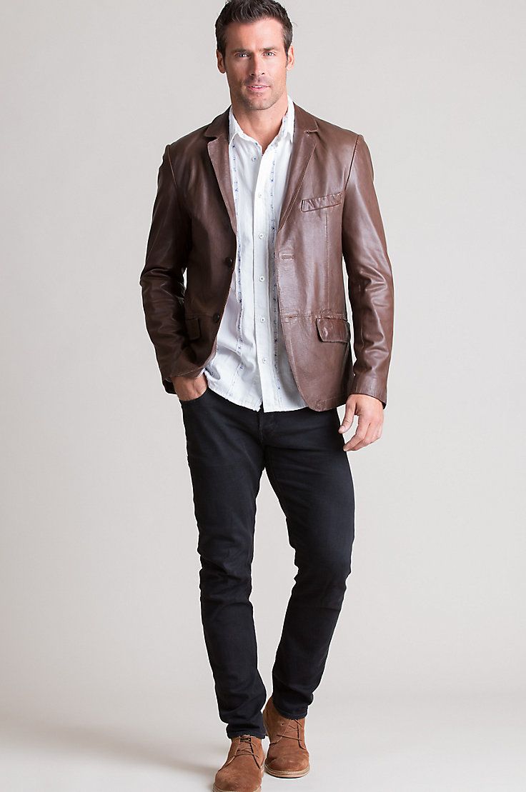 The Joshua showcases a classic 2-button/3-pocket design in washed lambskin leather with a vintage look, finished with a rear center vent. Free shipping   returns. Masculine Fitted Leather Jacket, Brown Leather Blazer With Notch Lapel, Leather Single Breasted Sport Coat With Notch Lapel, Leather Sport Coat With Single Breasted Notch Lapel, Leather Single-breasted Sport Coat With Notch Lapel, Brown Leather Outerwear For Business Casual, Masculine Styled Fitted Leather Jacket For Work, Brown Leather Blazer With Leather Lining, Tailored Leather Jacket For Fall