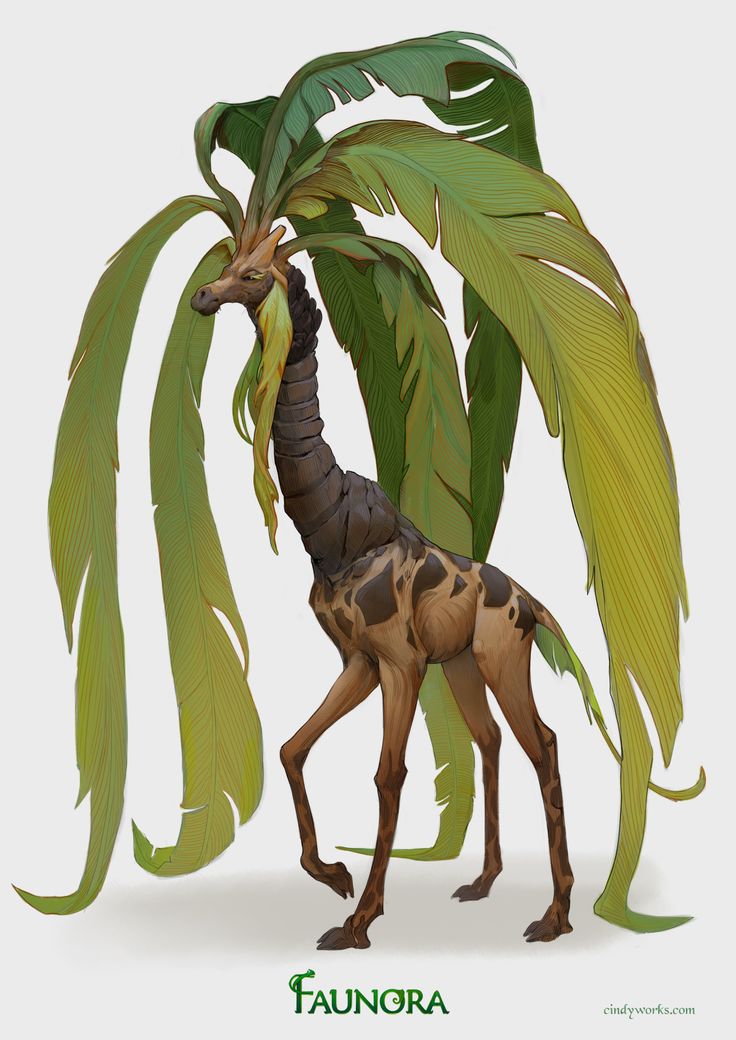 a giraffe standing next to a palm tree with bananas on it's neck