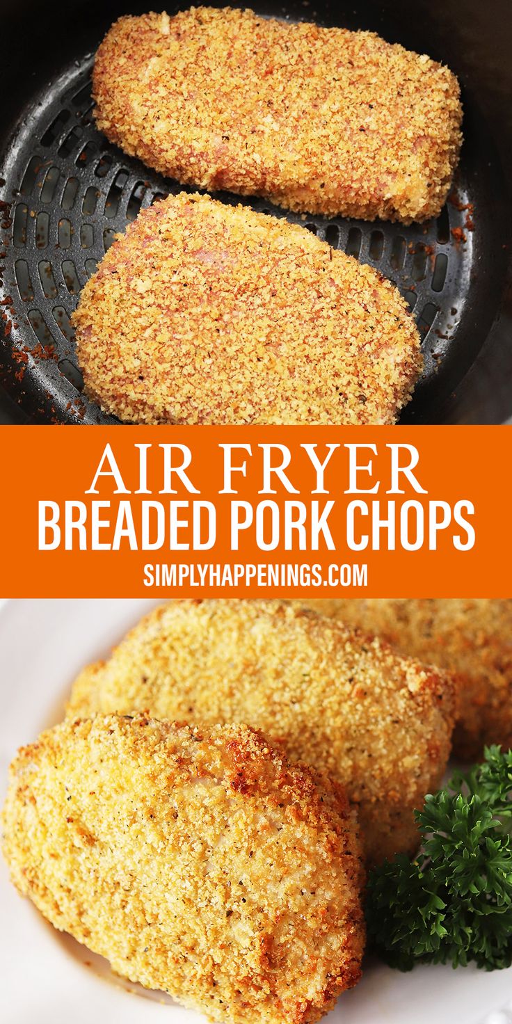 air fryer breaded pork chops on a plate with parsley