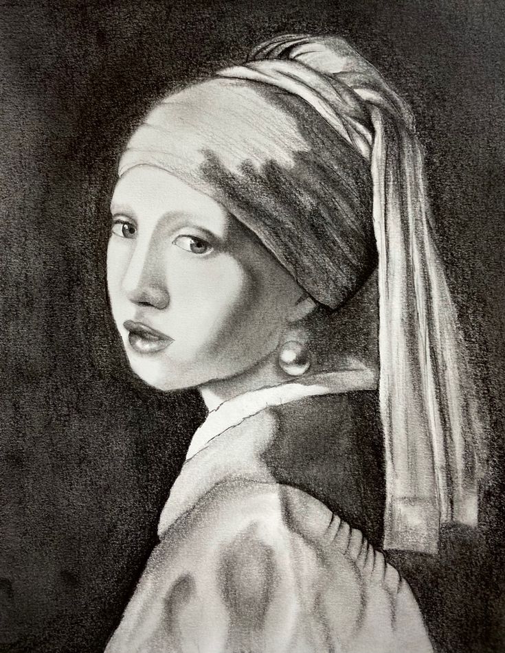 a drawing of a girl with a pearl ear