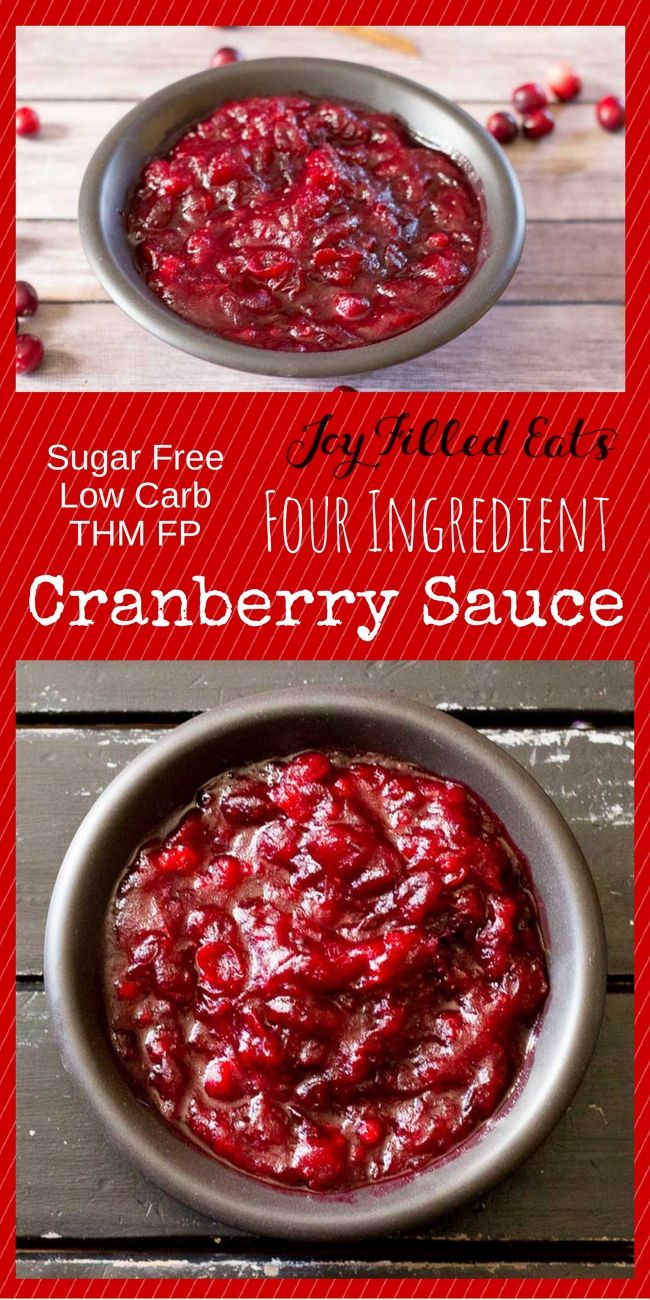 cranberry sauce in a bowl with text overlay that reads sugar free low carb jam for ingredient