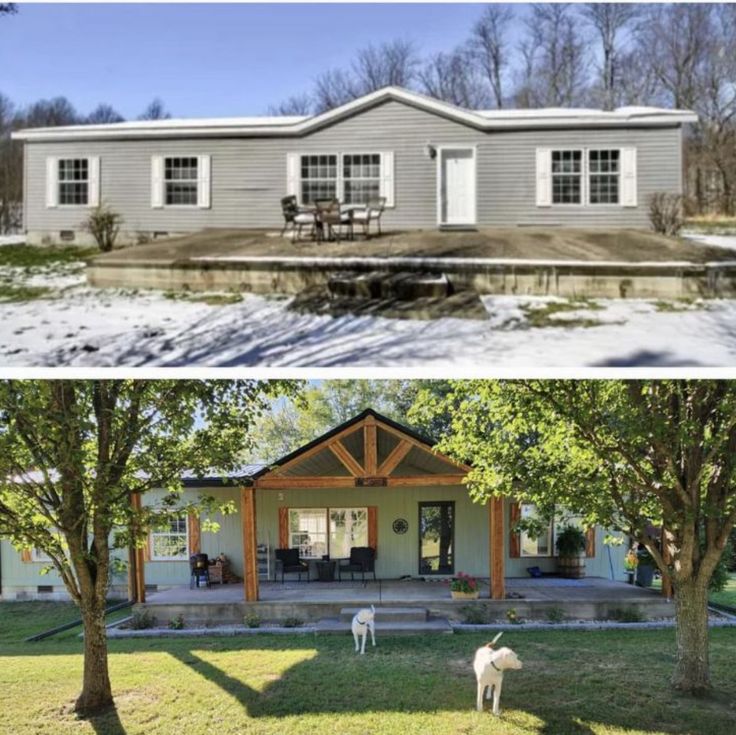 before and after photos of a ranch house