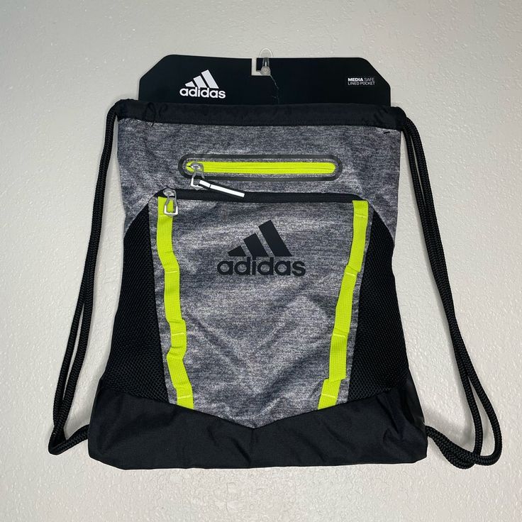 Brand New With Tags Smoke Free Home Sports Drawstring Backpack Casual Black Nylon Drawstring Bag, Gray Bags For Outdoor Activities And Back To School, Black Nylon Drawstring Bag For Outdoor Activities, Sporty Adidas Bags For Outdoor, Sporty Black Bag For Back To School, Black Nylon Drawstring Bag For Outdoor, Black Nylon Drawstring Bag For School, Adidas Sporty Outdoor Bags, Sporty Adidas Outdoor Bags