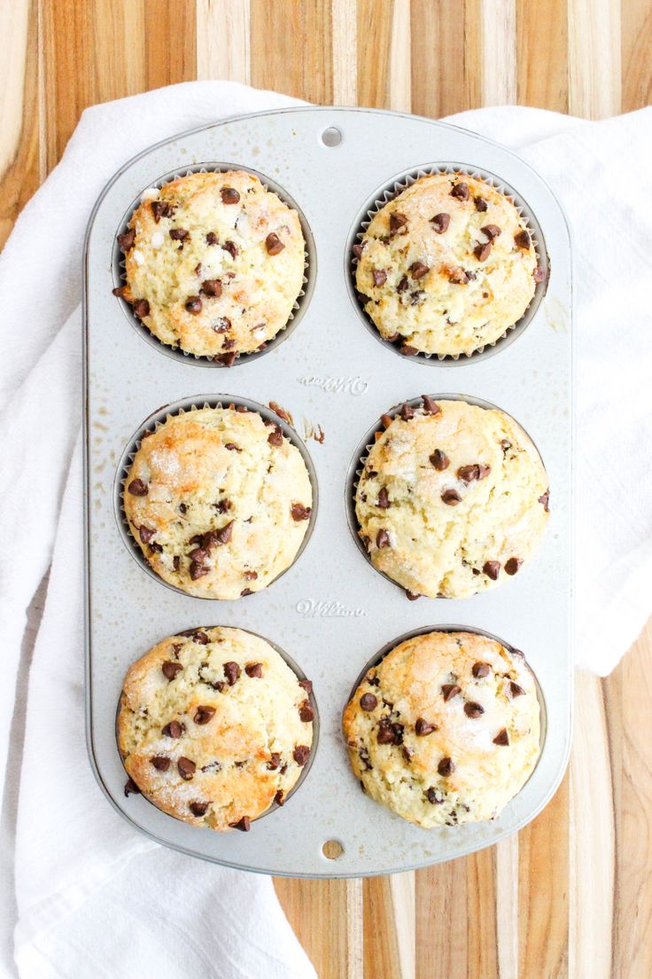 muffins with chocolate chips in a muffin tin