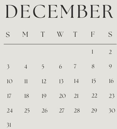 a calendar with the word december written in black ink on a white background, it is an illustration