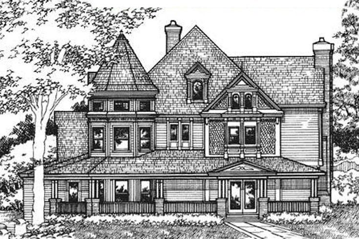 this is an artist's rendering of the front elevation of these victorian house plans