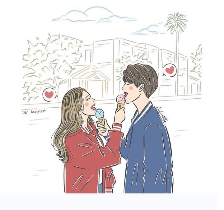 a man and woman eating ice cream together