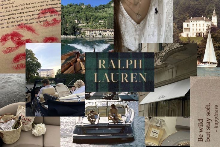 a collage of photos with the words ralph lauren written on them