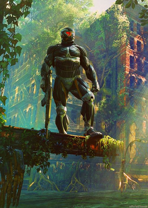 a robot sitting on top of a tree branch in the middle of a forest filled with trees