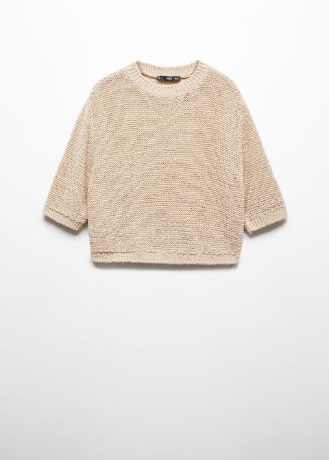 Jumper 100 % cotton short sleeve - Women | Mango USA Cotton Textured Knit Crew Neck Top, Textured Cotton Knit Top With Crew Neck, Short Sleeve Cotton Sweater With Textured Knit, Cotton Textured Knit Short Sleeve Sweater, Mango Outlet, Sleeve Women, Sleeves (women), Cotton Shorts, Emporio Armani