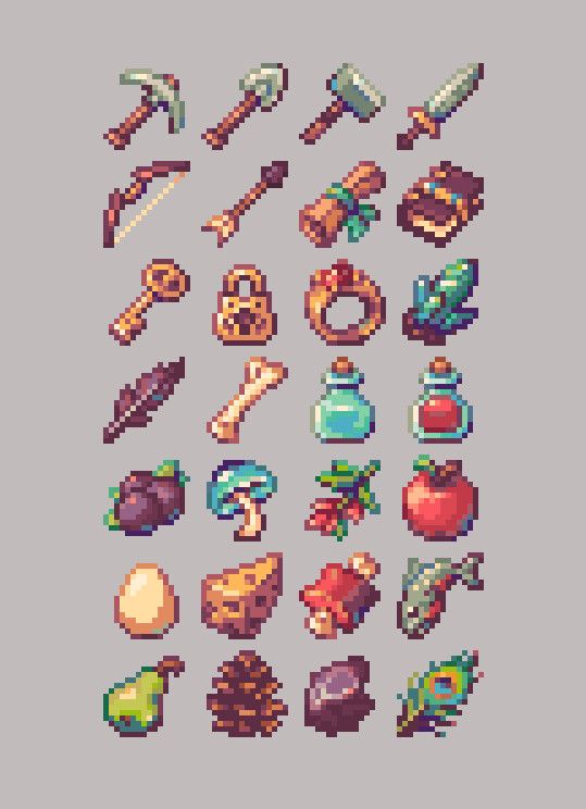 pixel art with different types of objects