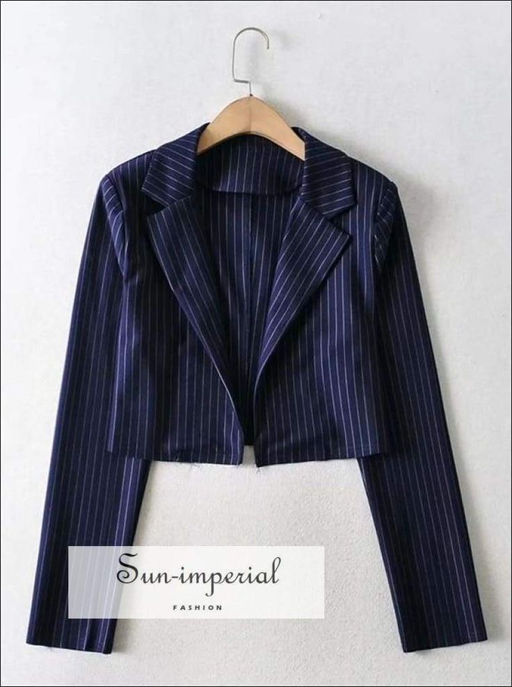 Women Black Notch Lapels Collar Striped Cropped Blazer Coat chick sexy style Luxury Cropped Outerwear For Semi-formal Occasions, Luxury Lapel Collar Cropped Jacket For Work, Luxury Lapel Collar Cropped Jacket For Business Casual, Luxury Notch Lapel Cropped Jacket For Business Casual, Cheap Cropped Blazer For Fall, Luxury Navy Outerwear For College, Blue Crop Blazer Outfit, Crop Blazer Outfit, Blazer Crop