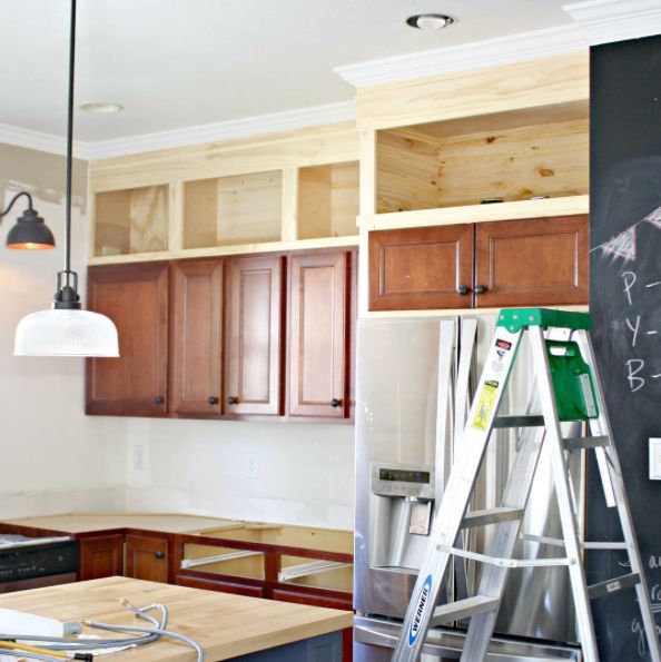 the kitchen is being remodeled with new cabinets