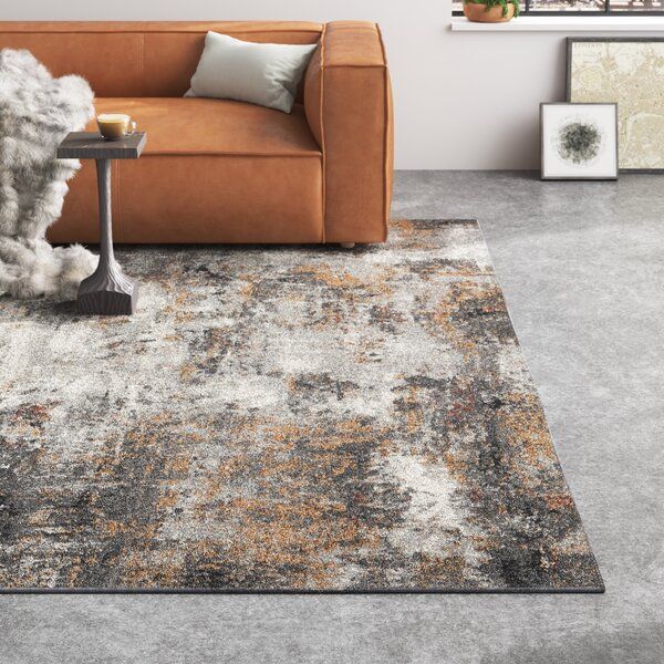 Steelside™ Pierce Abstract Machine Made Power Loom Polyester/Polypropylene Area Rug in Gray/Ivory/Golden Beige & Reviews | Wayfair