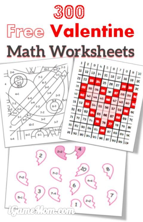 valentine's day math worksheets with the text free valentine's day printables