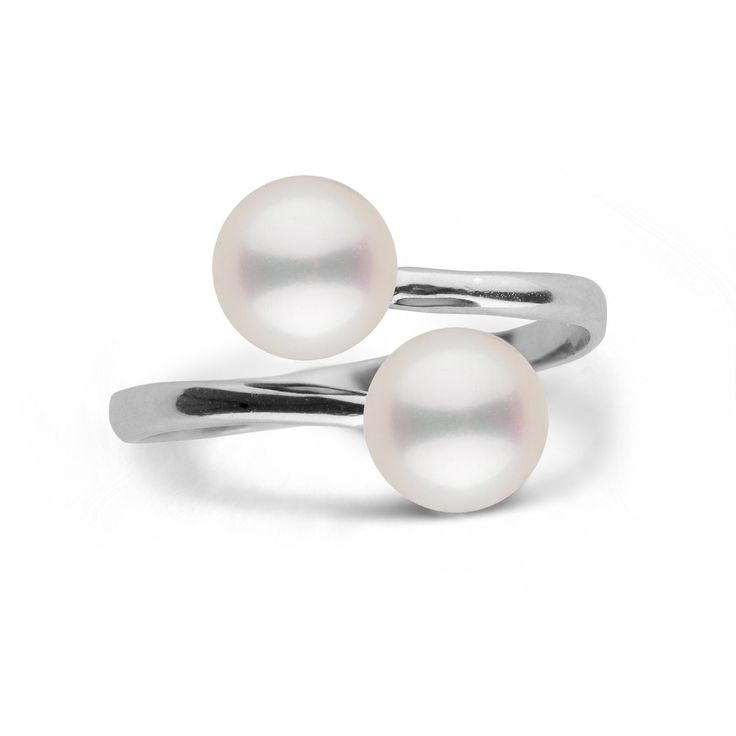 Make a statement without even trying. The Bypass ring is a traditional design with a minimalistic approach. Easy for everyday wear, or the finishing touch for an evening out, double down with the Bypass Collection. Plus, two pearls are better than one. This ring is set with two 7.0-7.5 mm Akoya pearls Akoya pearls are known for their perfect round shape and unmistakable luster unique to akoya pearls grown in the cold coastal waters of Japan. The finest pearls from this region are known for their Akoya Pearl Ring, Golden South Sea Pearls, Double Down, Pearl And Diamond Ring, Bypass Ring, Jewelry Appraisal, South Sea Pearls, Pearl Types, Akoya Pearls