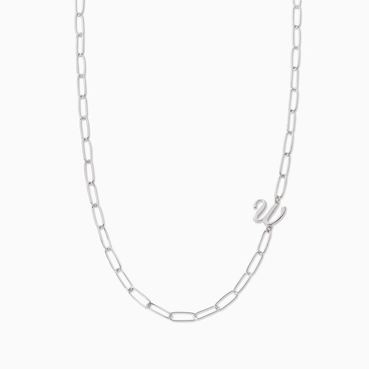 Cursive Initial Necklace | Silver W | Product Image | Uncommon James Everyday Initial Necklace With Paperclip Chain, Everyday White Gold Initial Necklace, Minimalist Initial Pendant Paperclip Chain Necklace, Initial Pendant Necklace With Cable Chain, Trendy Initial Pendant Necklace With Paperclip Chain, Minimalist Initial Pendant Cable Chain Necklace, Minimalist Paperclip Chain Necklace With Initial Pendant, Silver Initial Necklace For Everyday Wear, Trendy Necklaces With Paperclip Chain And Initial Pendant