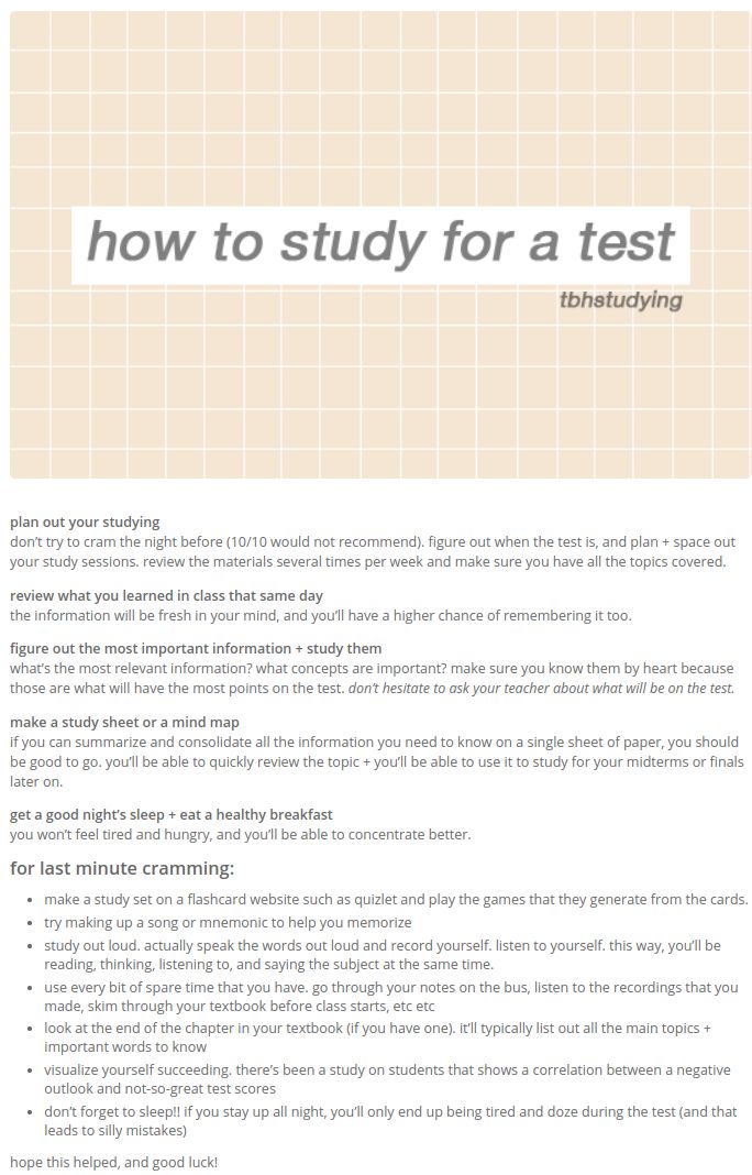 an info sheet describing how to study for a test