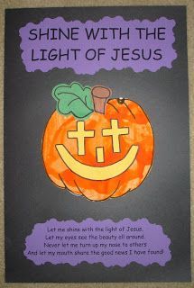 a card with an image of a pumpkin and the words shine with the light of jesus