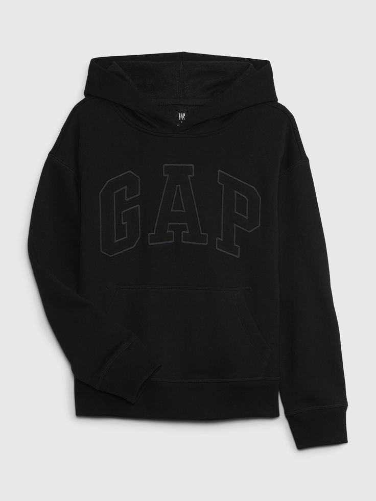 Soft knit cotton-blend hoodie.  Hooded neckline.  Long sleeves with banded cuffs.  Gap arch logo at front.  Front kanga pocket.  Banded hem.  Straight, easy fit.  Hits at the hip. Black Gap Hoodie Outfit, Gap Hoodie Aesthetic, Red Gap Hoodie, Black Gap Hoodie, Brown Gap Hoodie, Gap Clothes, Gap Hoodies, Black Sweatshirt Outfit, Hoodies For Boys