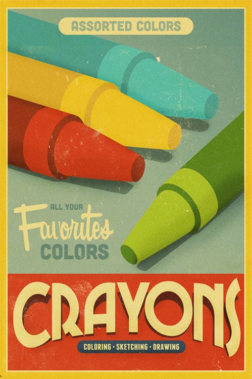 an old style poster with crayons on it