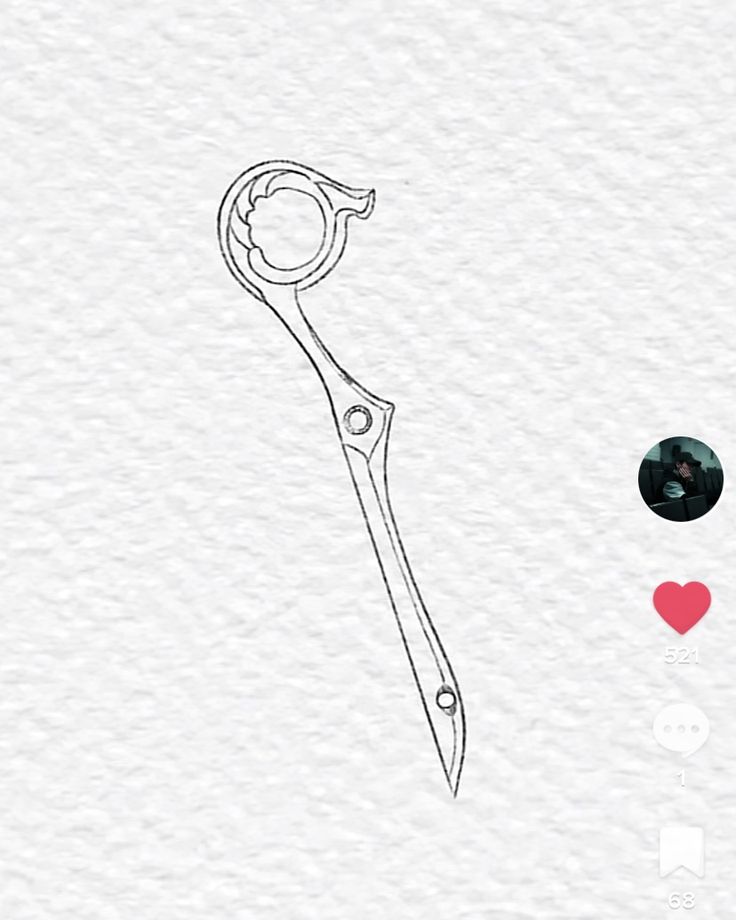 a drawing of a pair of scissors with hearts on the side and buttons below it