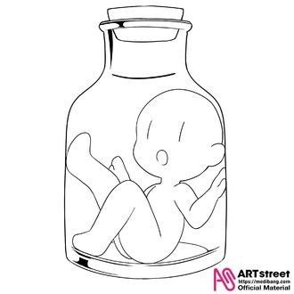 a drawing of a baby in a glass bottle