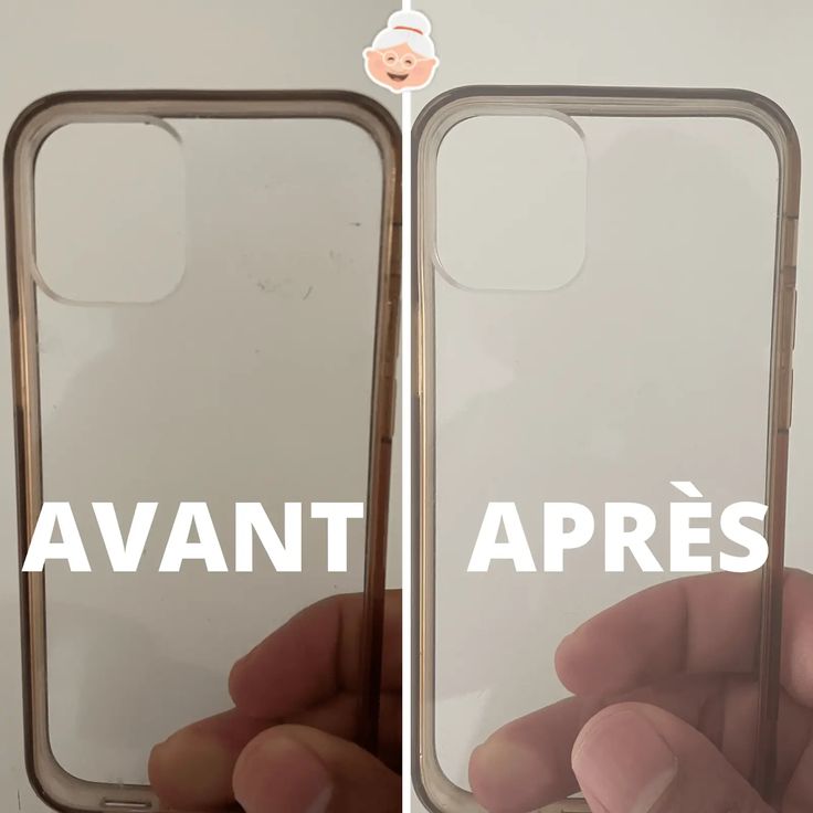 someone holding up their phone case with the words avant apres on it