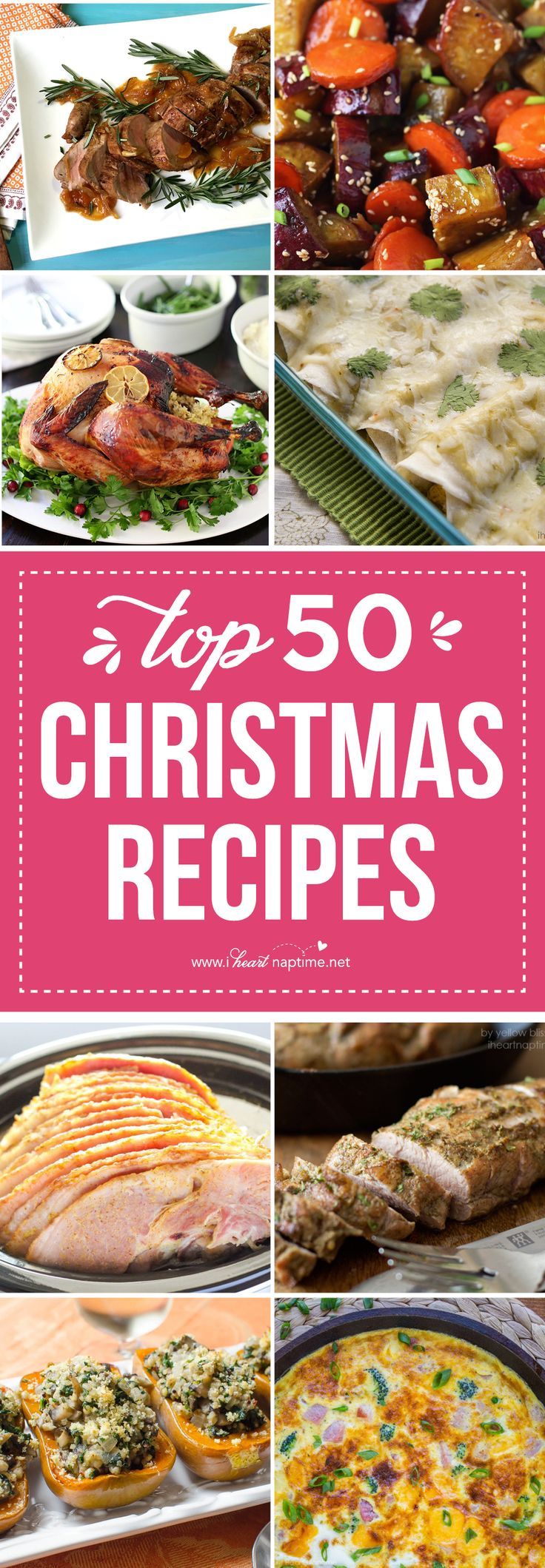 the top 50's christmas recipes are featured in this collage with text overlay