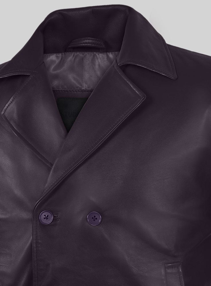 Set the tone with our Purple Leather Pea Coat, the epitome of timeless elegance. Crafted from pure napa leather, this stylish double-breasted piece features sleek lapels and bold buttons in a striking shade of purple.     Whether dressed up or down, exude confidence and command admiration with this understated luxury addition to your wardrobe.   Made Using Pure Napa Sheep Skin Soft Leather.    Look includes     Purple  Leather Color   Click 'Customize Now' to modify the look if needed.  Made as Shade Of Purple, Master Tailor, Italian Suit, Exude Confidence, Sheep Skin, Understated Luxury, Purple Leather, Pea Coat, Custom Tailoring