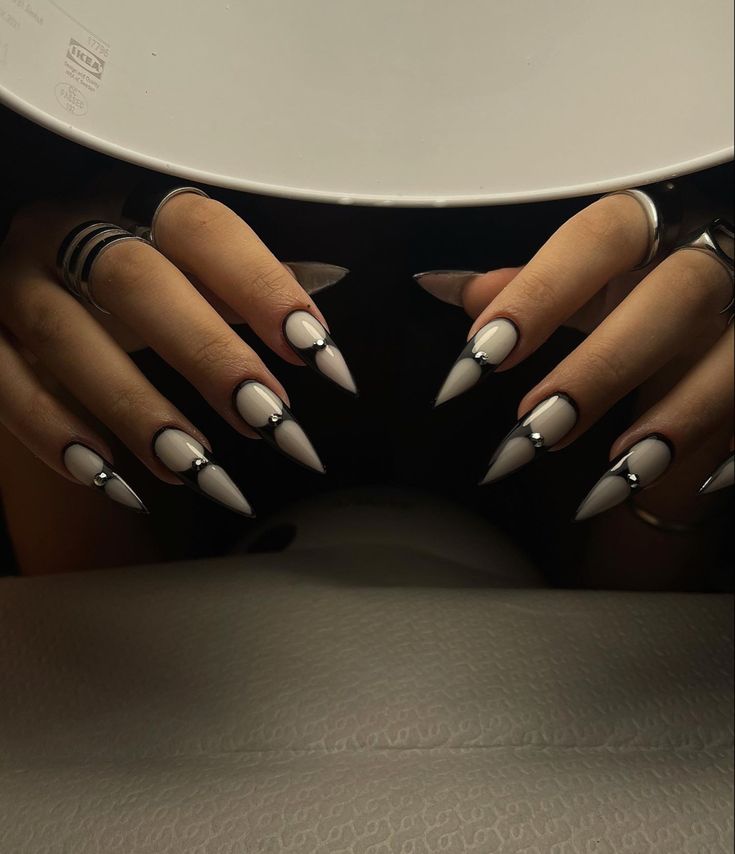 Black Gem Nails, Black Nails With Cross, Black Cross Nails, Cross Nails, Gem Nails, Prom Nails, Black Nails, Glow Up?, Pretty Nails