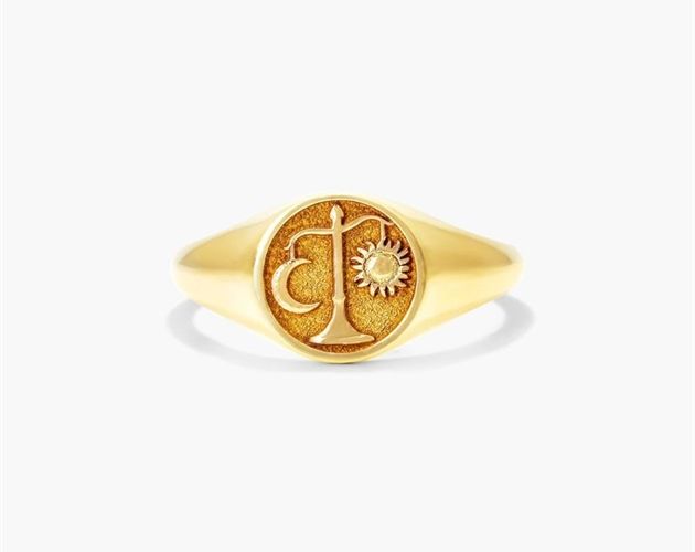 14K Yellow Gold Libra Zodiac Signet Ring. Libra is symbolized by the scale which represents equality, balance and justice. Harmony will always be a priority for the fair minded Libra. Inspired by mythological imagery, our Zodiac Signet Ring collection is the perfect talisman to channel this energy. Libra Signet Ring, Libra Ring, Aries And Libra, Zodiac Rings, Locket Bracelet, Libra Zodiac, Ring Collection, Jewelry Essentials, The Fair