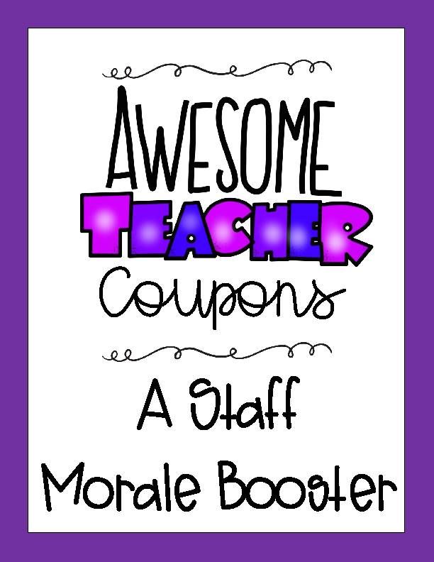 the words awesome teacher coupons are in purple