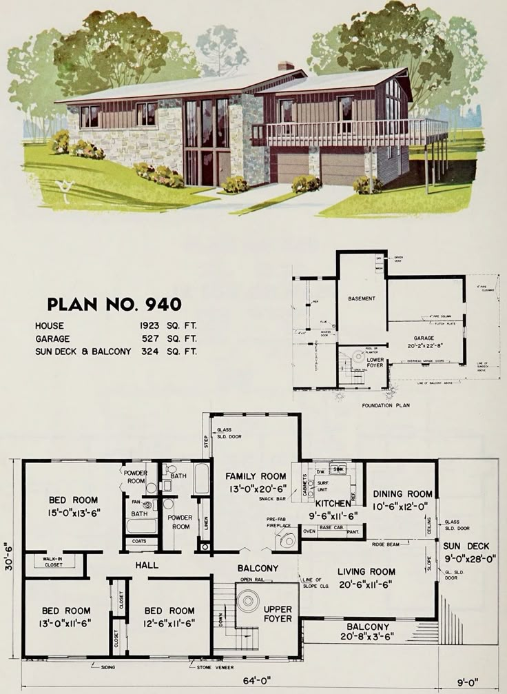 two story house plans with floor plans and pictures on the front, side and back