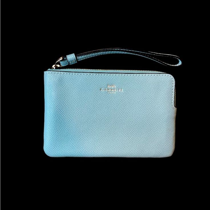 Coach Zip Wristlet Blue, Nwot Coach Blue Pouch Wristlet, Blue Coach Pouch Wristlet, Blue Coach Wristlet For Daily Use, Coach Blue Wristlet For Daily Use, Blue Pouch Wallet With Zipper Closure, Coach Blue Clutch For Everyday Use, Coach Blue Wristlet For Travel, Blue Coach Clutch For Everyday Use, Blue Travel Wristlet With Removable Pouch