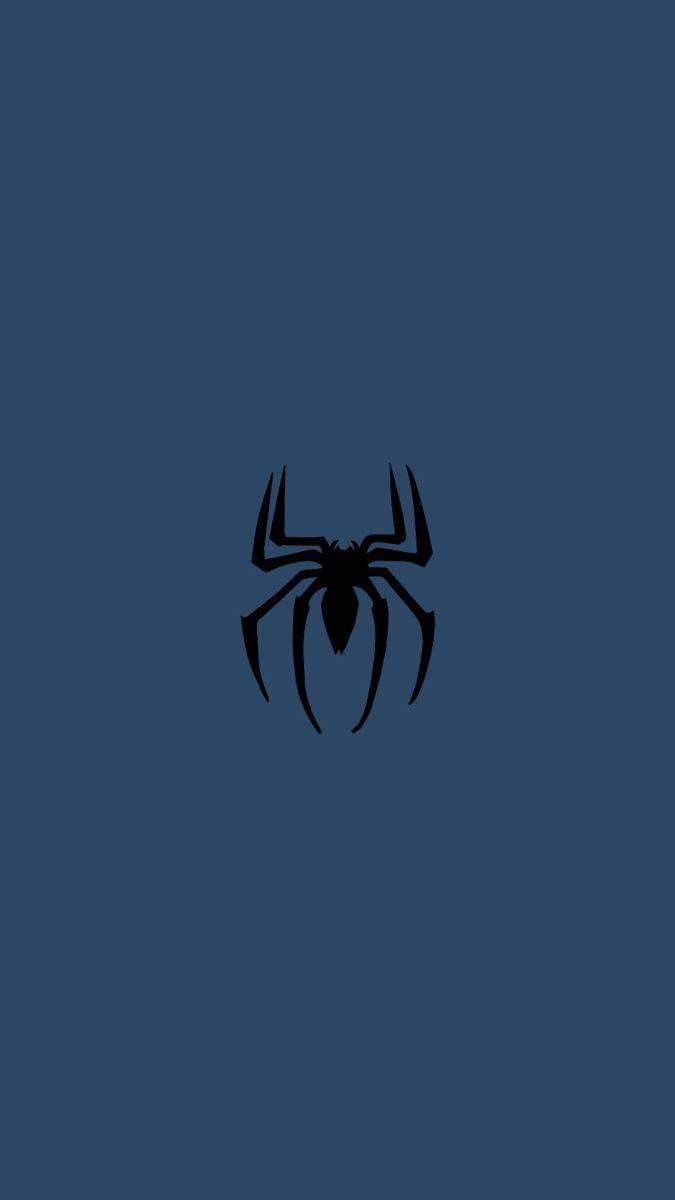 a black spider logo on a blue background