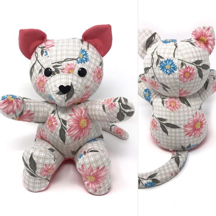 two pictures of a teddy bear with flowers on it's body and the same stuffed animal