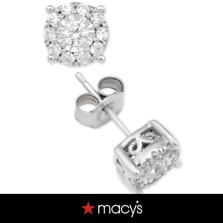 in stock Classic Macy's Jewelry With Halo Design, Macy's Diamond Earrings For Anniversary, Classic Halo Design Earrings By Macy's, Macy's Wedding Earrings With Prong Setting, Classic Macy's Earrings With Halo Design, Macy's Jewelry With Halo Round Cut Design, Macy's Wedding Jewelry With Halo Design, Macy's Round Cut Halo Design Jewelry, Macy's Diamond Accented Earrings Fine Jewelry