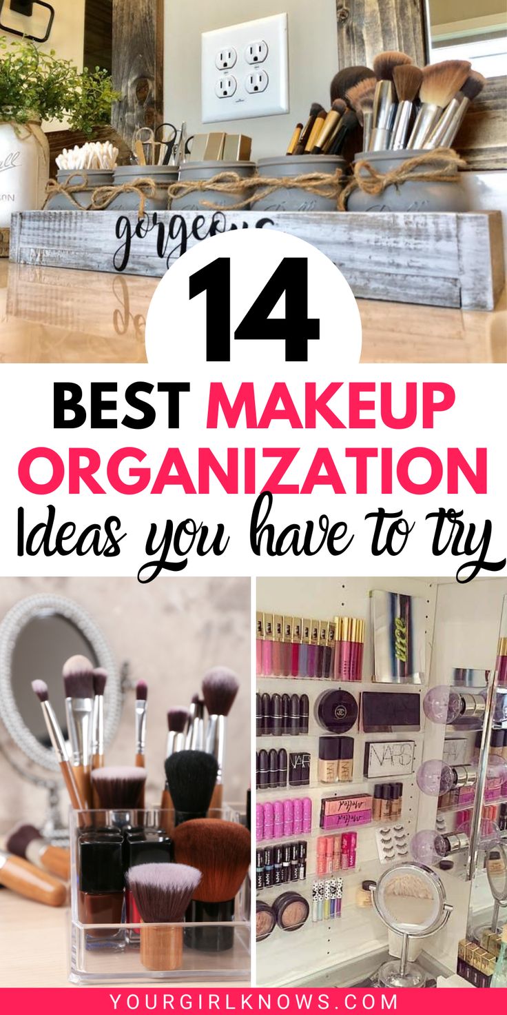 14 best Makeup organization ideas to declutter and organize makeup Shelves For Makeup Vanity, Organize Make Up Ideas, Make Up Organization Ideas Diy, Storage Ideas For Makeup, Diy Makeup Organization Ideas, Best Makeup Organization Ideas, Makeup Table Organization Small Spaces, Makeup Vanity For Small Space, Beauty Room Organization Ideas