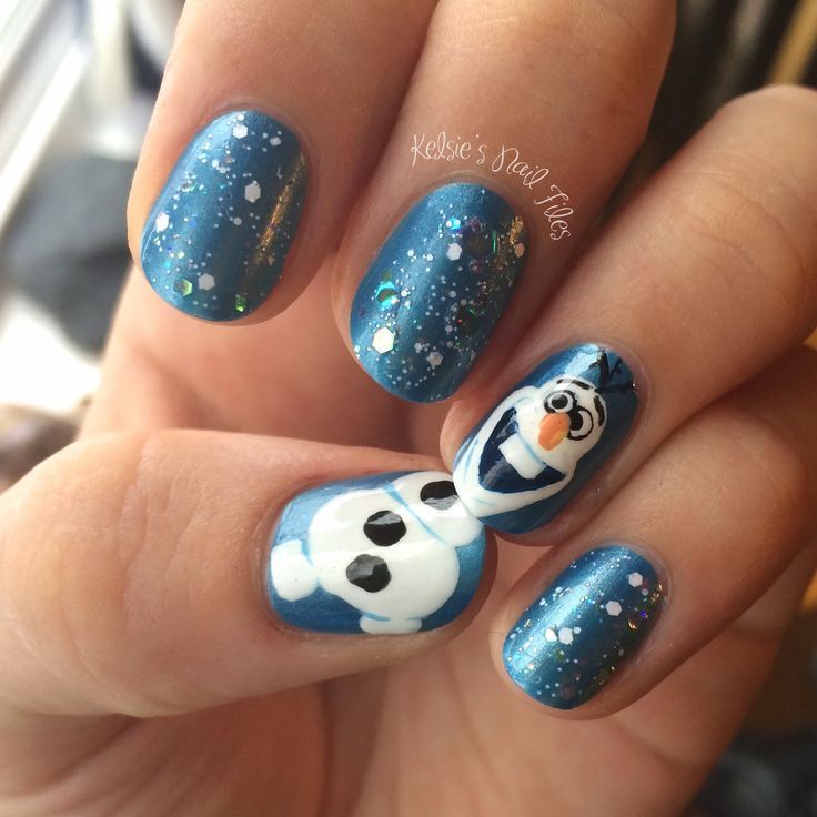 Frozen Nail Designs, Olaf Nails, Disney Frozen Nails, Frozen Nail Art, Easy Nail Polish Designs, Frozen Nails, Disney Christmas Nails, Nail Art Challenge, Nail Art For Kids