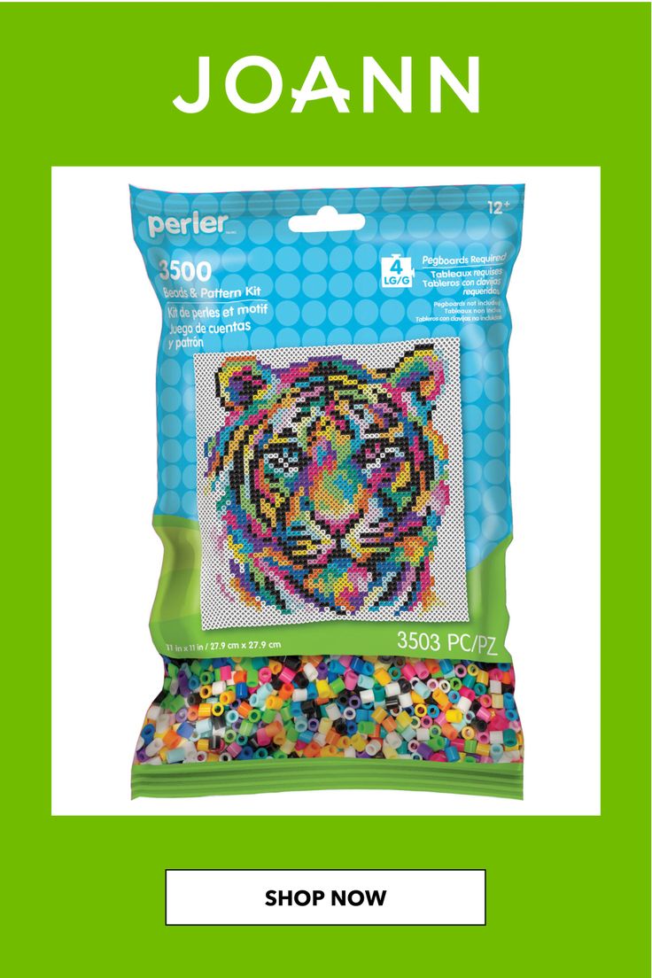 a bag of beads with the words joannn on it and an image of a tiger