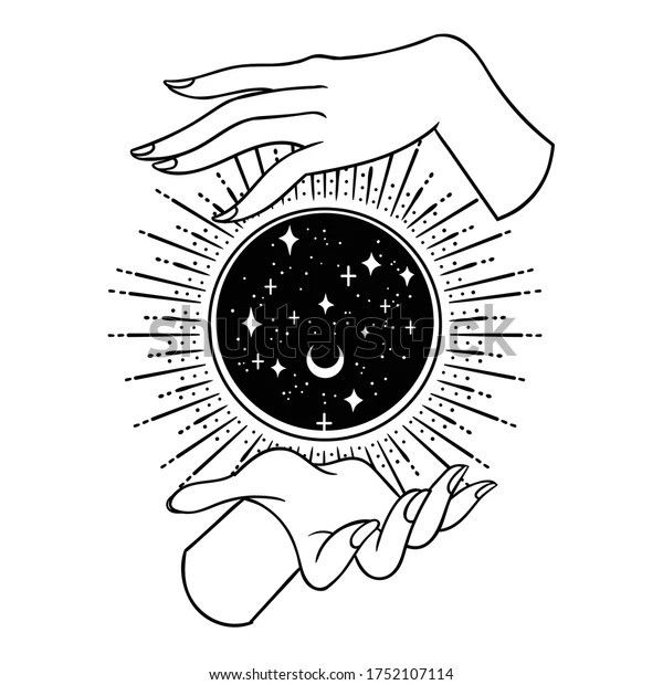 two hands holding a ball with stars and moon in it