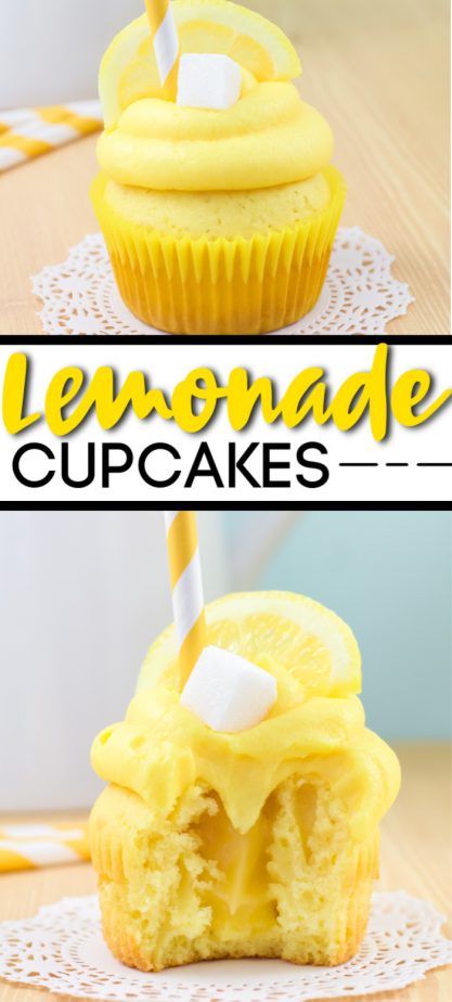 lemonade cupcakes with frosting and marshmallows on top