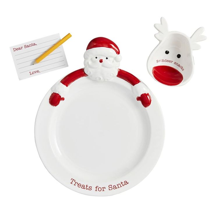 there is a plate with santa clause on it and a note attached to the plate