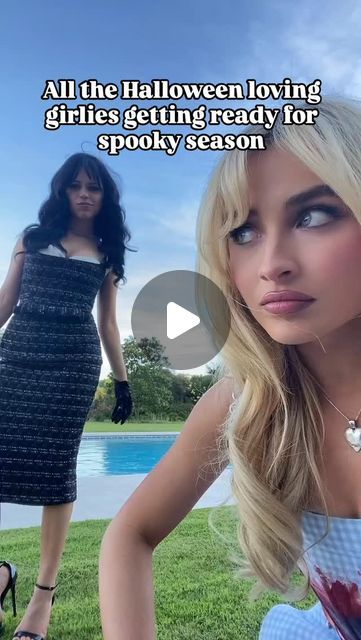 two women in dresses standing next to each other with the caption'all the halloween loving girls getting ready for spooky season '