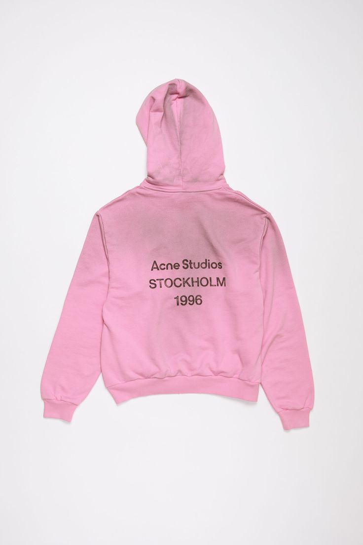 Hooded sweater is cut to a relaxed unisex fit. Crafted from a fleece cotton blend with a vintage sprayed effect. Detailed with an Acne Studios 1996 logo. FN-UX-SWEA000020 Holiday Wishlist, Suit Jacket Dress, Fashion Star, Rose Bonbon, Denim T Shirt, Pink Cotton Candy, Candy Pink, Hooded Sweater, Clothes Collection