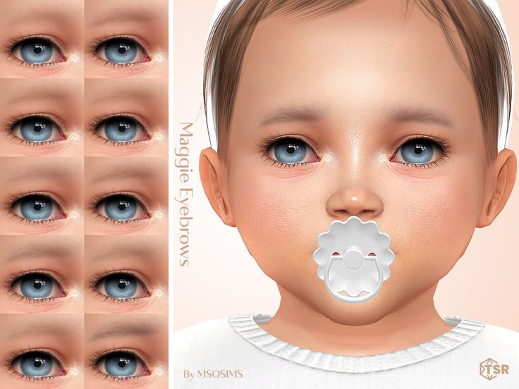 the baby has blue eyes and is wearing a pacifier