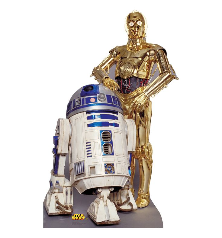 a star wars figurine is standing next to a robot