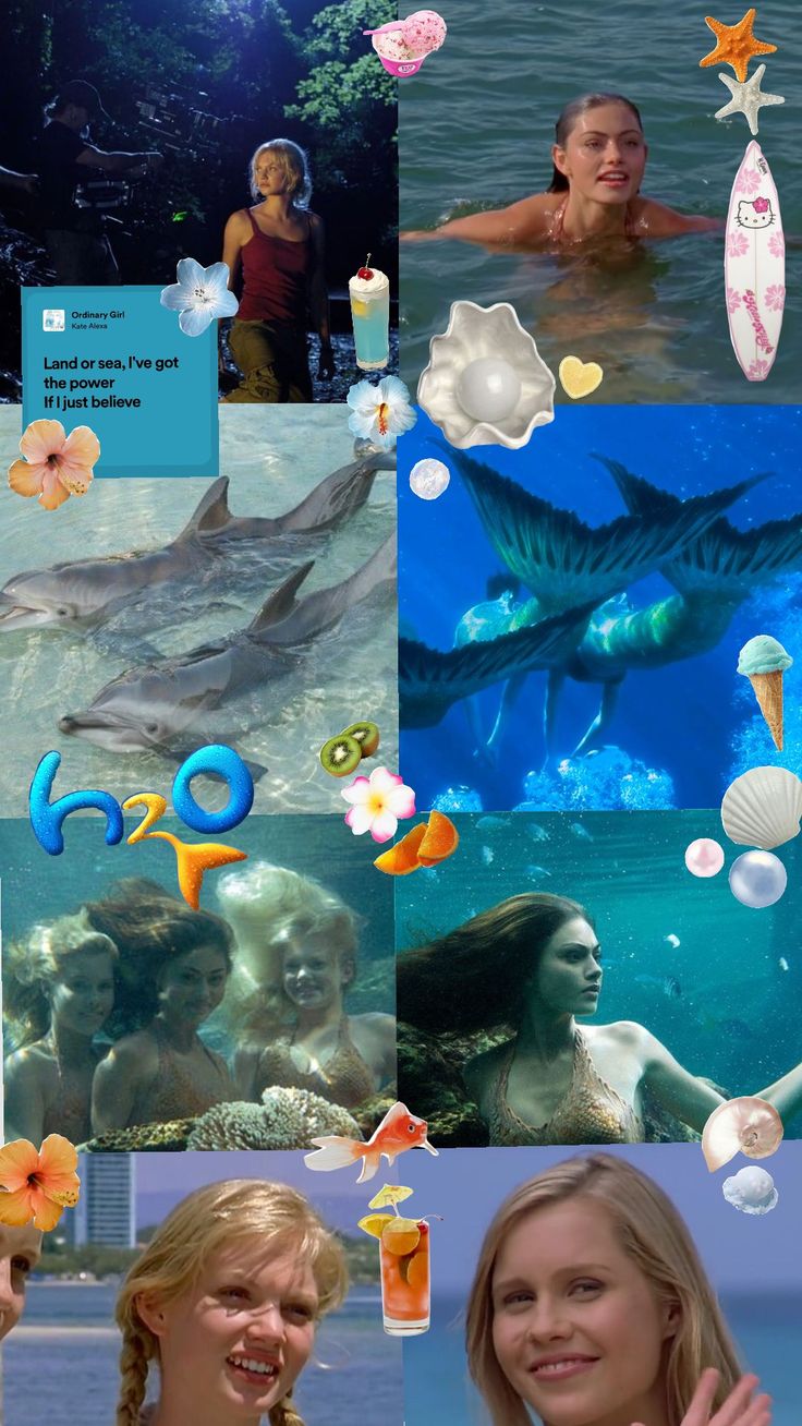 the collage shows different images of people and animals in their natural habitat, including dolphins