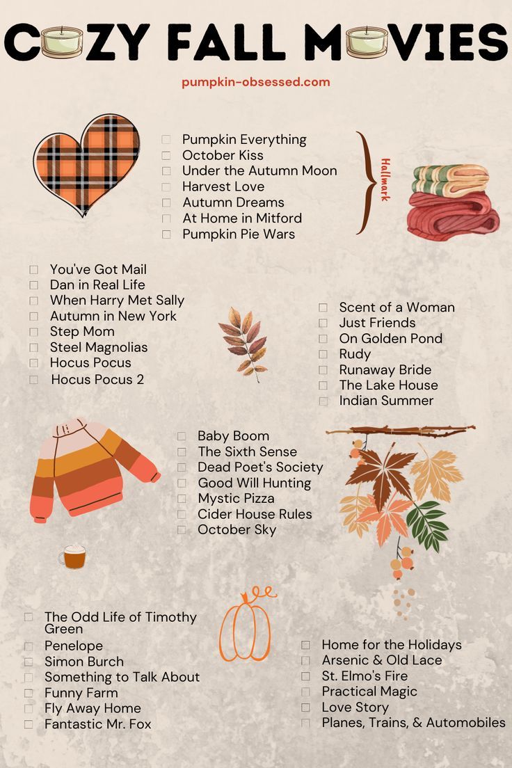 graphic with a list of fall inspired movies Fall Comfort Movies, Romantic Fall Movies, Fall Romcoms, Autumn Films List, Cozy Autumn Movies, Good Fall Movies, Autumn Movies List, Cozy Fall Movies, Fall Watchlist